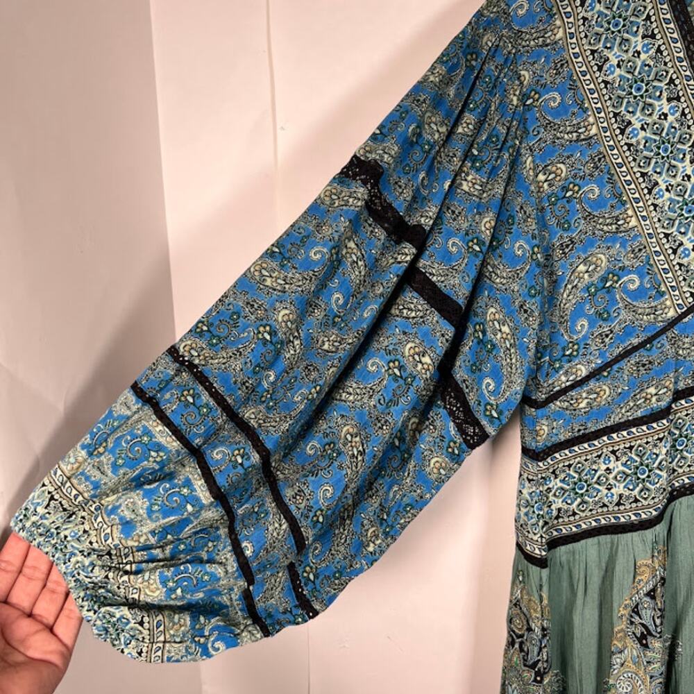 Free People Women's Luna Scarf Print Tunic Blouse S Ocean Combo Flowy Boho Top - Picture 5 of 9